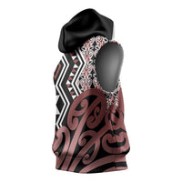 New Zealand Sleeveless Hoodie Aotearoa Kowhaiwhai Mix Taniko Art - Polynesian Pride