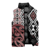 New Zealand Sleeveless Puffer Jacket Aotearoa Kowhaiwhai Mix Taniko Art - Polynesian Pride
