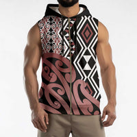 New Zealand Sleeveless Zip Hoodie Aotearoa Kowhaiwhai Mix Taniko Art LT14 - Polynesian Pride