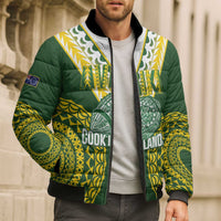 Custom Avaiki Cook Islands Rugby Bomber Puffer Jacket Kuki Airani Tatau Green - Polynesian Pride