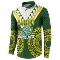 Custom Avaiki Cook Islands Rugby Button Sweatshirt Kuki Airani Tatau Green - Polynesian Pride