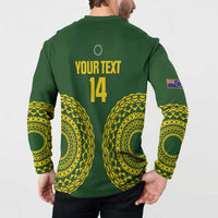 Custom Avaiki Cook Islands Rugby Button Sweatshirt Kuki Airani Tatau Green - Polynesian Pride