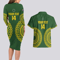 Custom Avaiki Cook Islands Rugby Couples Matching Long Sleeve Bodycon Dress and Hawaiian Shirt Kuki Airani Tatau Green - Polynesian Pride