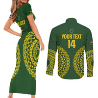 Custom Avaiki Cook Islands Rugby Couples Matching Short Sleeve Bodycon Dress and Long Sleeve Button Shirt Kuki Airani Tatau Green - Polynesian Pride