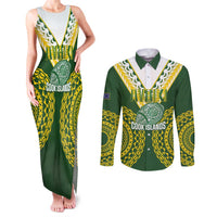Custom Avaiki Cook Islands Rugby Couples Matching Tank Maxi Dress and Long Sleeve Button Shirt Kuki Airani Tatau Green - Polynesian Pride