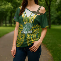 Custom Avaiki Cook Islands Rugby Cross Shoulder Shirt Kuki Airani Tatau Green - Polynesian Pride