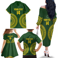 Custom Avaiki Cook Islands Rugby Family Matching Off The Shoulder Long Sleeve Dress and Hawaiian Shirt Kuki Airani Tatau Green - Polynesian Pride