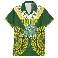 Custom Avaiki Cook Islands Rugby Family Matching Off The Shoulder Long Sleeve Dress and Hawaiian Shirt Kuki Airani Tatau Green - Polynesian Pride