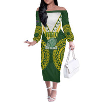 Custom Avaiki Cook Islands Rugby Family Matching Off The Shoulder Long Sleeve Dress and Hawaiian Shirt Kuki Airani Tatau Green - Polynesian Pride