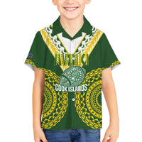 Custom Avaiki Cook Islands Rugby Family Matching Off The Shoulder Long Sleeve Dress and Hawaiian Shirt Kuki Airani Tatau Green - Polynesian Pride