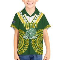 Custom Avaiki Cook Islands Rugby Family Matching Puletasi and Hawaiian Shirt Kuki Airani Tatau Green - Polynesian Pride