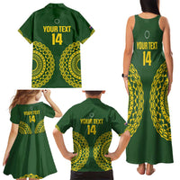 Custom Avaiki Cook Islands Rugby Family Matching Tank Maxi Dress and Hawaiian Shirt Kuki Airani Tatau Green - Polynesian Pride