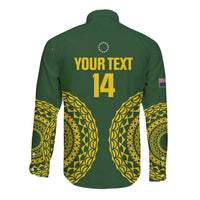 Custom Avaiki Cook Islands Rugby Long Sleeve Button Shirt Kuki Airani Tatau Green - Polynesian Pride