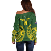 Custom Avaiki Cook Islands Rugby Off Shoulder Sweater Kuki Airani Tatau Green - Polynesian Pride