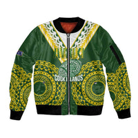 Custom Avaiki Cook Islands Rugby Sleeve Zip Bomber Jacket Kuki Airani Tatau Green - Polynesian Pride