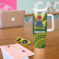 Custom Avaiki Cook Islands Rugby Tumbler With Handle Kuki Airani Tatau Green - Polynesian Pride