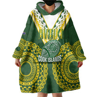 Custom Avaiki Cook Islands Rugby Wearable Blanket Hoodie Kuki Airani Tatau Green - Polynesian Pride