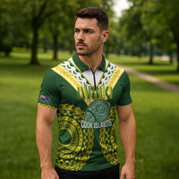 Custom Avaiki Cook Islands Rugby Zipper Polo Shirt Kuki Airani Tatau Green - Polynesian Pride