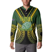 Custom Avaiki Cook Islands Rugby Button Sweatshirt Kuki Airani Tatau Black - Polynesian Pride