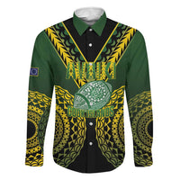 Custom Avaiki Cook Islands Rugby Family Matching Off Shoulder Maxi Dress and Hawaiian Shirt Kuki Airani Tatau Black LT14 Dad's Shirt - Long Sleeve Black - Polynesian Pride