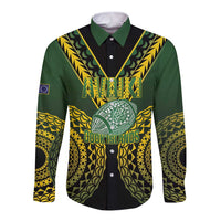 Custom Avaiki Cook Islands Rugby Long Sleeve Button Shirt Kuki Airani Tatau Black - Polynesian Pride