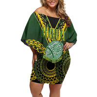 Custom Avaiki Cook Islands Rugby Off Shoulder Short Dress Kuki Airani Tatau Black - Polynesian Pride