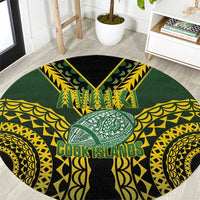 Avaiki Cook Islands Rugby Round Carpet Kuki Airani Tatau Black - Polynesian Pride