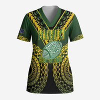 Custom Avaiki Cook Islands Rugby Scrub Top Kuki Airani Tatau Black - Polynesian Pride
