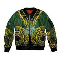 Custom Avaiki Cook Islands Rugby Sleeve Zip Bomber Jacket Kuki Airani Tatau Black - Polynesian Pride