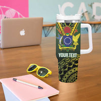 Custom Avaiki Cook Islands Rugby Tumbler With Handle Kuki Airani Tatau Black - Polynesian Pride