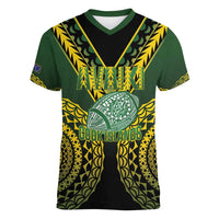 Custom Avaiki Cook Islands Rugby Women V-Neck T-Shirt Kuki Airani Tatau Black - Polynesian Pride