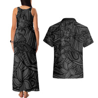 Polynesia Couples Matching Tank Maxi Dress and Hawaiian Shirt Polynesian Pattern Mix Plumeria Black LT14 - Polynesian Pride