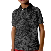 Polynesia Kid Polo Shirt Polynesian Pattern Mix Plumeria Black LT14 Kid Black - Polynesian Pride