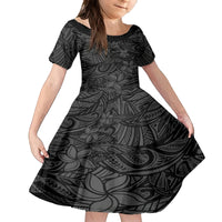 Polynesia Kid Short Sleeve Dress Polynesian Pattern Mix Plumeria Black LT14 KID Black - Polynesian Pride