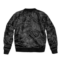 Polynesia Sleeve Zip Bomber Jacket Polynesian Pattern Mix Plumeria Black LT14 - Polynesian Pride