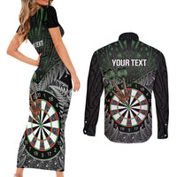 Personalised New Zealand Darts Couples Matching Short Sleeve Bodycon Dress and Long Sleeve Button Shirt Dartboard Maori Fern Puhoro Art