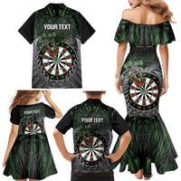 Personalised New Zealand Darts Family Matching Mermaid Dress and Hawaiian Shirt Dartboard Maori Fern Puhoro Art