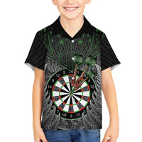 Personalised New Zealand Darts Family Matching Off The Shoulder Long Sleeve Dress and Hawaiian Shirt Dartboard Maori Fern Puhoro Art LT14 Son's Shirt Black - Polynesian Pride