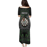 Personalised New Zealand Darts Family Matching Puletasi and Hawaiian Shirt Dartboard Maori Fern Puhoro Art