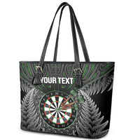 Personalised New Zealand Darts Leather Tote Bag Dartboard Maori Fern Puhoro Art
