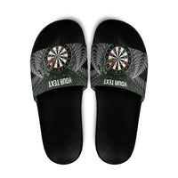 Personalised New Zealand Darts Slide Sandals Dartboard Maori Fern Puhoro Art - Polynesian Pride