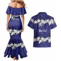 Personalised Cook Islands Pukapuka Couples Matching Mermaid Dress and Hawaiian Shirt Tiare Maori Polynesian Waves Tattoo