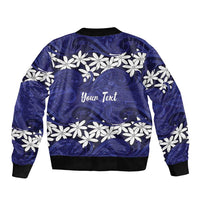 Personalised Cook Islands Pukapuka Sleeve Zip Bomber Jacket Tiare Maori Polynesian Waves Tattoo