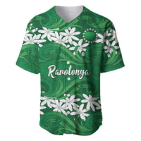 Personalised Cook Islands Rarotonga Baseball Jersey Tiare Maori Polynesian Waves Tattoo LT14 Green - Polynesian Pride
