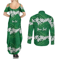Personalised Cook Islands Rarotonga Couples Matching Summer Maxi Dress and Long Sleeve Button Shirt Tiare Maori Polynesian Waves Tattoo