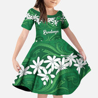 Personalised Cook Islands Rarotonga Family Matching Tank Maxi Dress and Hawaiian Shirt Tiare Maori Polynesian Waves Tattoo LT14 Daughter's Dress Green - Polynesian Pride