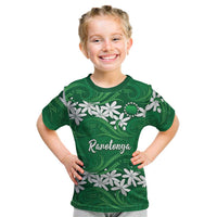 Personalised Cook Islands Rarotonga Kid T Shirt Tiare Maori Polynesian Waves Tattoo LT14 Green - Polynesian Pride