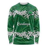 Personalised Cook Islands Rarotonga Long Sleeve Shirt Tiare Maori Polynesian Waves Tattoo LT14 Unisex Green - Polynesian Pride