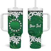 Personalised Cook Islands Rarotonga Tumbler With Handle Tiare Maori Polynesian Waves Tattoo LT14 One Size: 40 oz Green - Polynesian Pride