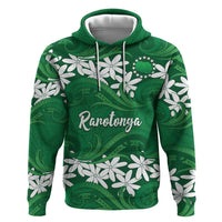 Personalised Cook Islands Rarotonga Zip Hoodie Tiare Maori Polynesian Waves Tattoo LT14 Pullover Hoodie Green - Polynesian Pride
